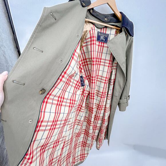 Burberry Trench Long Coat Kensington Coat Brown Green Belt Jacket Wool 14 P - Picture 12 of 15